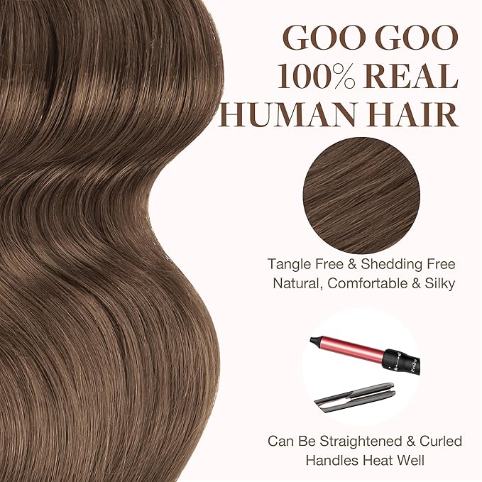 GOO GOO Tape in Hair Extensions Human Hair, 5 Light Ash Brown, 22inch 30g 10pcs, Skin Weft Seamless Invisible, Silky Straight with Thick Ends, Remy Human Hair
