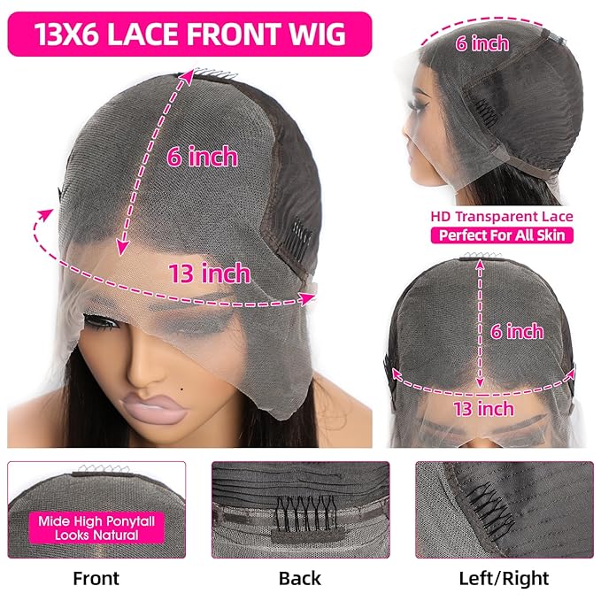 Lemoda 13x6 Straight Lace Front Wigs Human Hair 180% Density 13x6 HD Transparent Lace Front Wig Pre Plucked 15A Brazilian Virgin Glueless Human Hair Wigs for Women 28 Inch