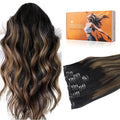 DOORES Hair Extensions Real Human Hair, Balayage Natural Black to Chestnut Brown 18 Inch 135g 7pcs, Remy Extensions Clip ins Real Straight Thick