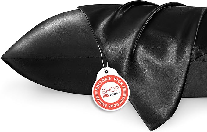 Bedsure Satin Pillowcase 2 Pack Similar to Silk Pillow Cases Standard Size, Pillow Case for Sleeping Women with Envelope Closure, Gifts for Women Men, Black, 20x26 Inches, 2pcs