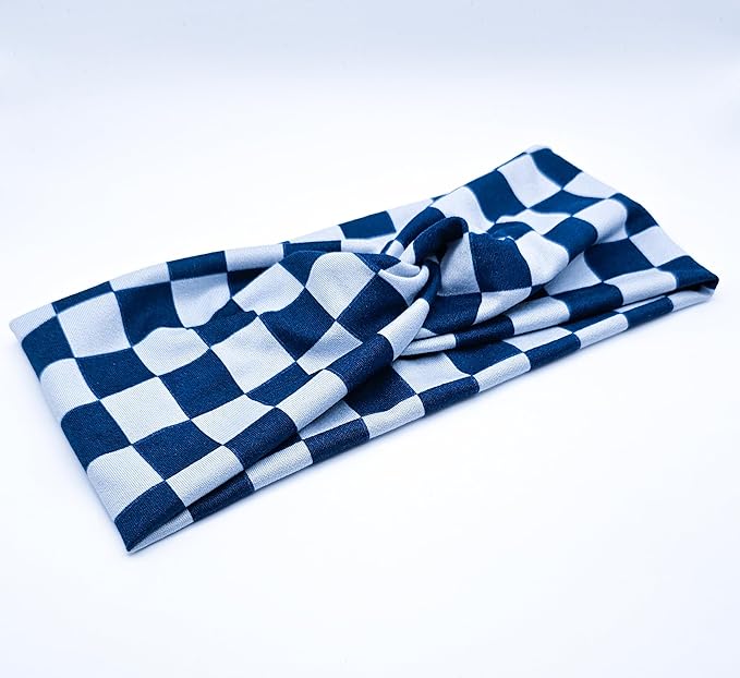 Soft Stretchy Headband, 3-in-1 Versatile Twist Style, One-Piece (Navy/Cream Checkered, Adult)