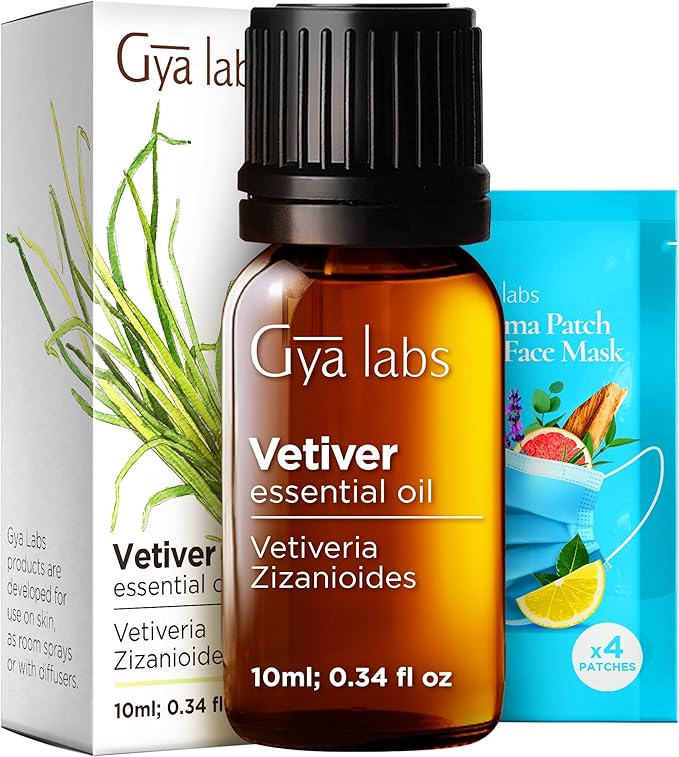 Gya Labs Vetiver Essential Oil - 0.34 Fl Oz - for Hair, Skin, Diffuser, Aromatherapy & DIY Candle Making Scent