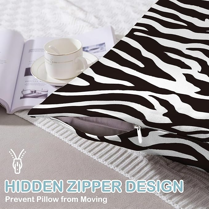 Satin Pillowcase 1 Pack-Zebra Black and White Silky Pillow Cover for Hair and Skin,Standard Size 20x26 Inch Soft Cooling Printed Pillow Cases with Hidden Zipper,Gifts for Women Men
