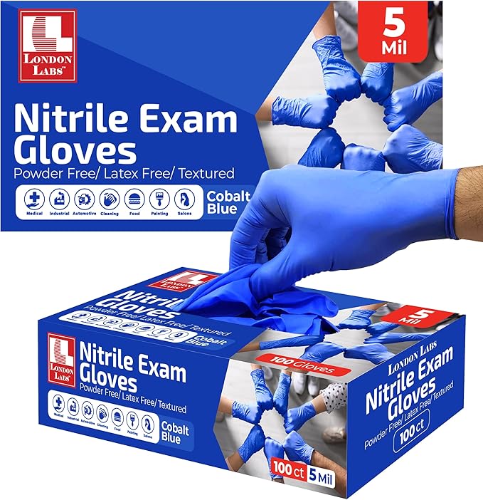 Cobalt Blue 5 Mil Nitrile Exam Gloves Disposable Latex Free | Medical Rubber Gloves for Doctors, EMT, First Aid Kit, Food Service & Cleaning | Pack of (200 CT)