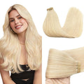 GOO GOO Tape in Hair Extensions Human Hair, 613R Bleach Blonde, 22inch 50g 20pcs, Skin Weft Seamless Invisible, Silky Straight with Thick Ends, Remy Human Hair