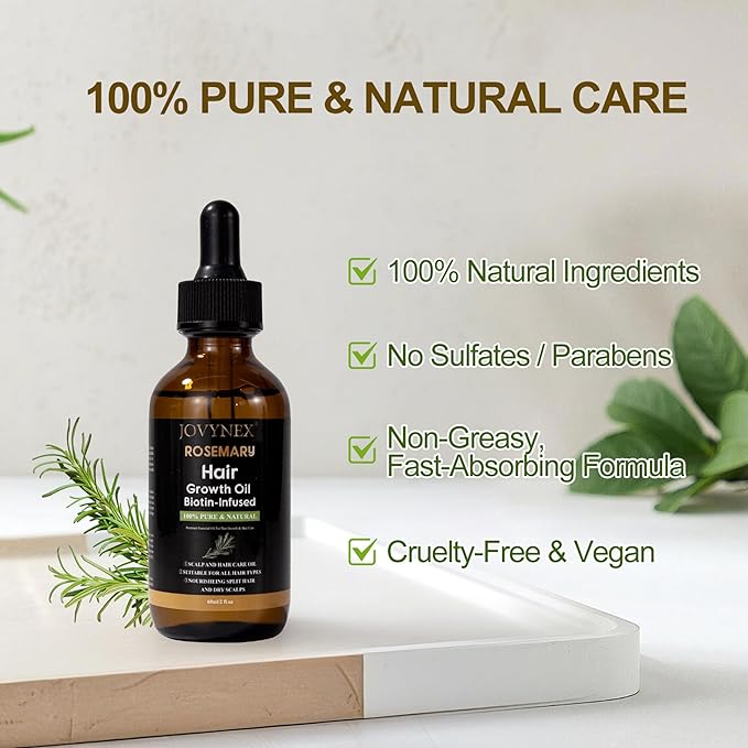 Rosemary Oil for Hair Growth with Biotin - Natural Hair Growth Serum for Thicker Hair, Anti-Hair Loss & Thinning Hair Treatment, Organic Scalp Stimulating Oil for Men & Women (2 fl.oz)