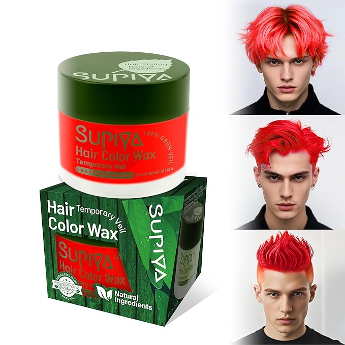 Red Temporary Hair Color Wax for Men or Women- SUPIYA Washable Red Hair Wax Color for Kids, All-Day Hold Disposable Hair Dye for Christmas, Cosplay & Daily (Cabernet Color #94)
