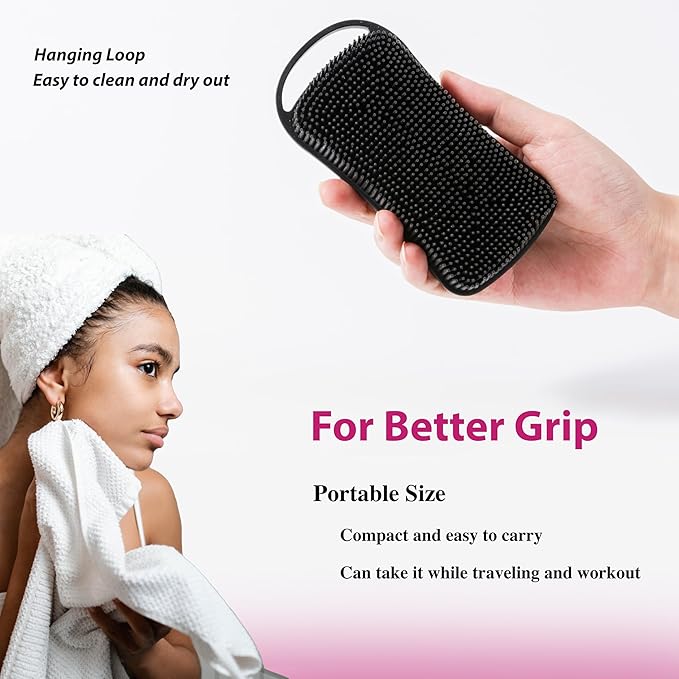 2 PC Silicone Body Scrubber, 2 in 1 Exfoliating Shower Bath Scrubber, Soft Silicone Loofah for Sensitive Skin, Shower Hair Scalp Massager, Easy to Clean, Lather Well (Black&Purple)