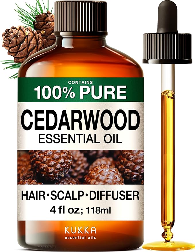 KUKKA Cedarwood Essential Oils - 4 Fl Oz - for Hair, Skin, Diffuser, Aromatherapy & DIY Soap Making Scent