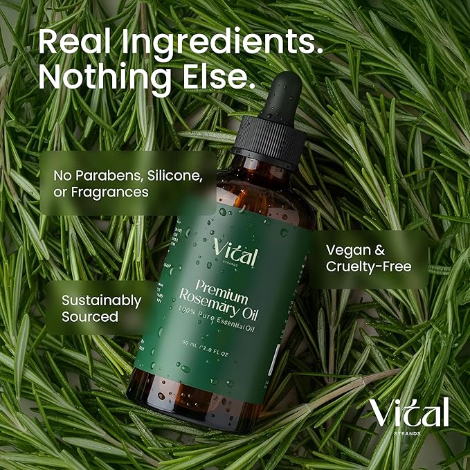 100% Pure Rosemary Oil for Hair Growth & Thicker Hair – Cold Pressed Natural Essential Oil for Women & Men, Nourishes Scalp, Strengthens Roots, Promotes Regrowth & Reduces Thinning