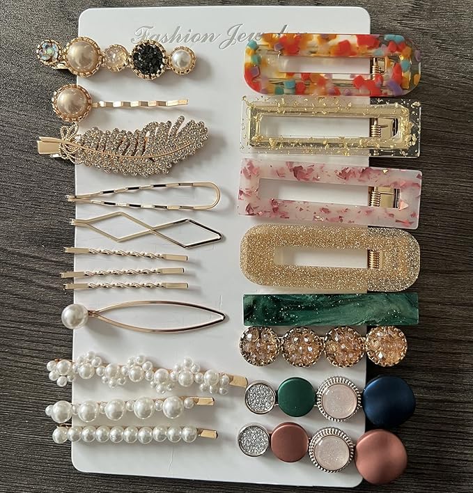 Mehayi 20 PCS Pearl Hair Clips Set Fashion Korean Acrylic Resin Hair Barrettes, Bobby Pins Hairpins for Women and Ladies Girls Headwear Styling Tools, Hair Accessories for Decorative Party Wedding