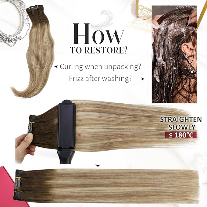 Moresoo Balayage Hair Extensions Clip in Real Human Hair Brown to Light Brown with Golden Blonde Ombre Clip in Extensions Human Hair Double Weft Clip on Hair Extensions 7Pieces 120Grams 18inch