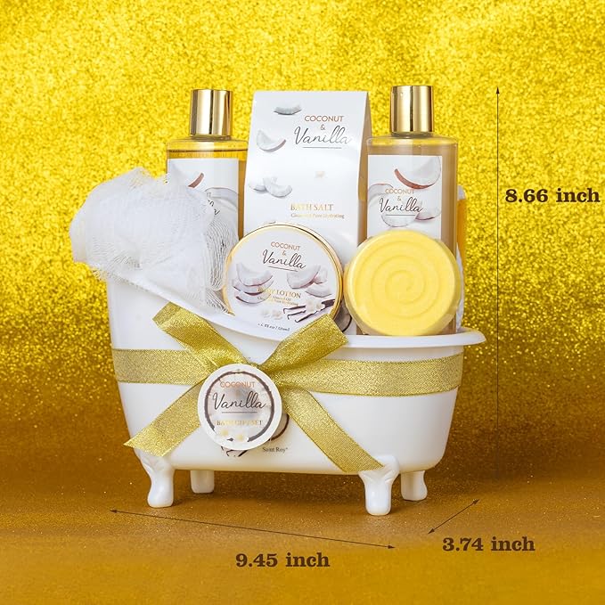 Christmas Gifts for Women and Men - 8-Piece Luxury Coconut Vanilla Bath & Body Gift Set for Women Self Care Kit Spa Gift Baskets | Perfect Gifts for Mom, Birthday Gifts, All Occasion Holiday Present
