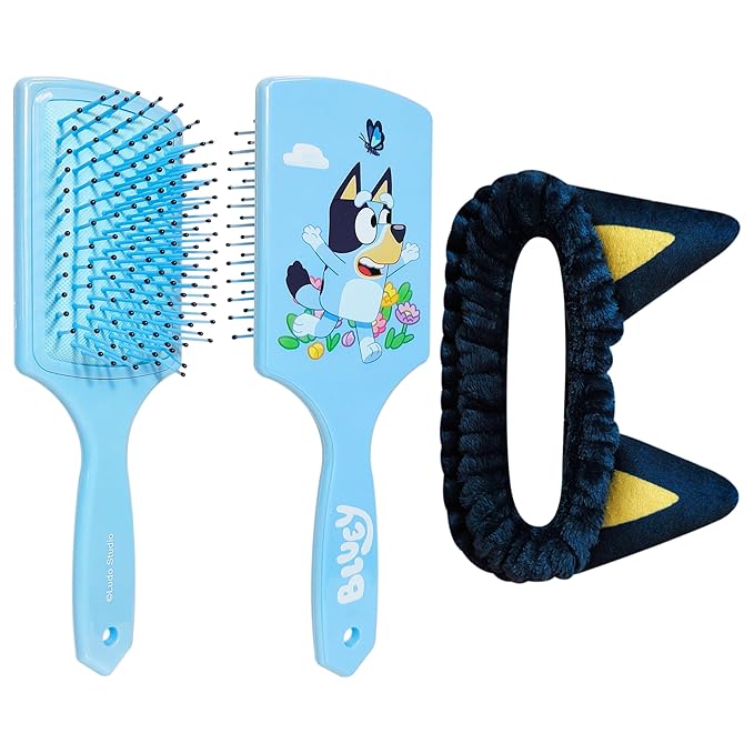 LUV HER Licenced Bluey Kids Hair Brush & Spa Headband Set for Girls - Features Bluey - Fun Grooming Kit for Detangling, Styling & Skincare - Soft & Stretchy One Size, Ages 3+
