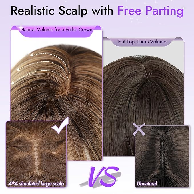 Wig with Bangs for Women Blonde Straight Face-Framing Layers Hairstyle 4x4 Realistic Scalp Glueless Synthetic Wigs Medium Length for Everyday Use