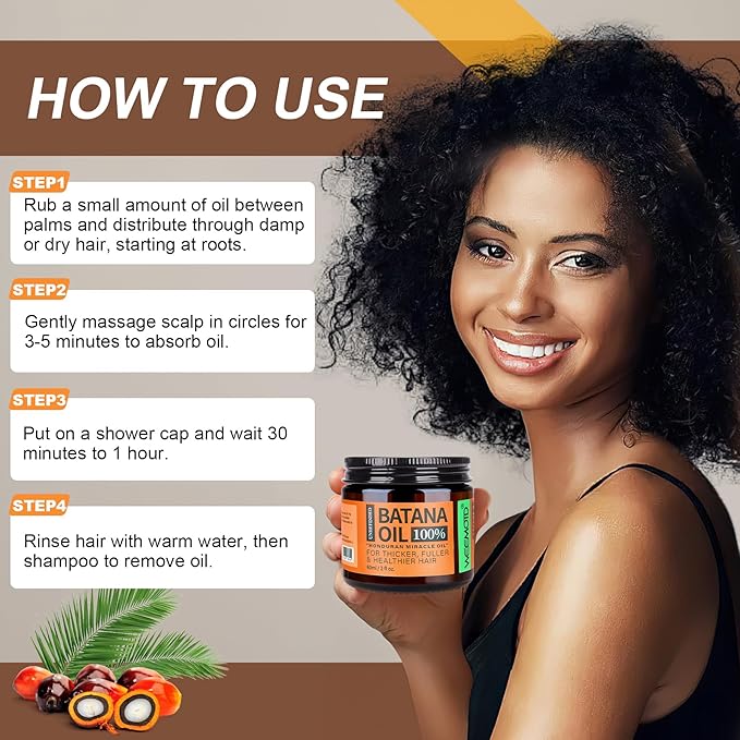 Batana Oil for Hair Growth Dr Sebi, 100% Raw Organic Batana Hair Mask from Honduras, Wild Growth Hair Oil, Scalp Oil Promotes Hair Thickness, Prevents Loss for Men & Women, 2 fl oz