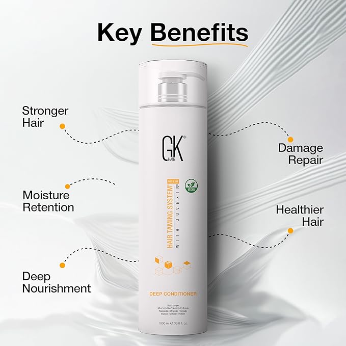GK HAIR Global Keratin Deep Conditioner Masque (33.8 Fl Oz/1000ml) Intense Hydrating Repair Treatment Mask for Dry Damaged Color Treated Frizzy Hair Restoration Formula with JOJOBA Seed Oils