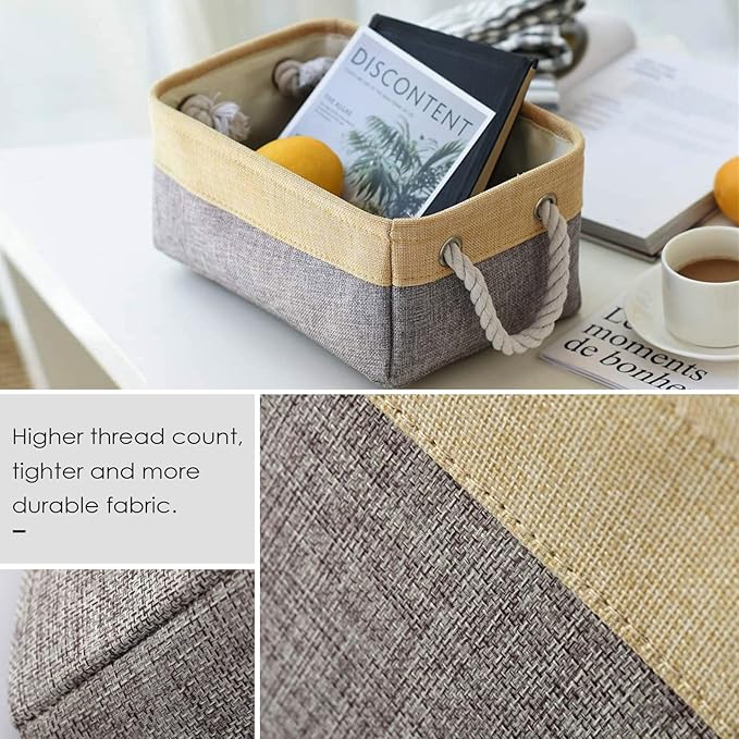 TheWarmHome Decorative Basket Rectangular Fabric Storage Bin Organizer Basket with Handles for Clothes Storage (Gold&Grey, Medium-1Pack,13.8L*9.8W*6.7H)