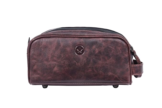 10" Premium Leather Toiletry Travel Pouch With Waterproof Lining | King-Size Handcrafted Vintage Dopp - Kit, Gift for Father's Day By Aaron Leather Goods