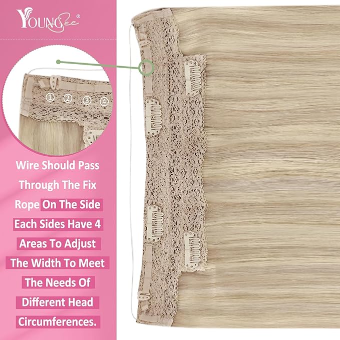 YoungSee 130g Wire Hair Extensions Ash Blonde Highlights Bleach Blonde Human Hair Wire Extensions Blend Naturally Fish Line Hair Extensions Real Human Hair 20Inch