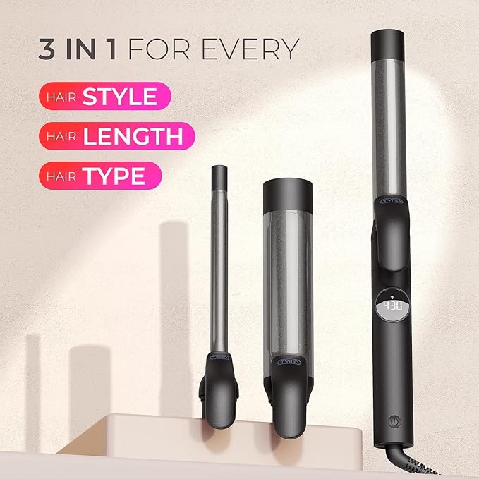 TYMO Curling Iron Set - 1/2, 1, 1 1/2 Inch Professional Ceramic Hair Curler for Spiral Curls & Beach Waves, Ionic Curling Wand for Women Short/Long Hair, Fast Heating, Dual Voltage & 5 Temps, Black