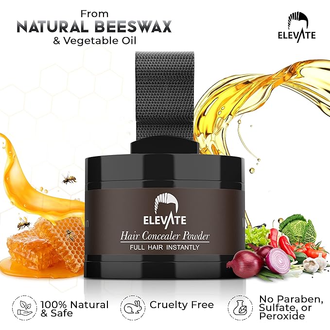 ELEVATE Hair Line Powder Instantly Conceal Hair Loss for Thinning Areas - Shadow Makeup - Root Cover Touch Up with Puff Touch - Instant Gray Coverage for Men and Women (Medium Brown)