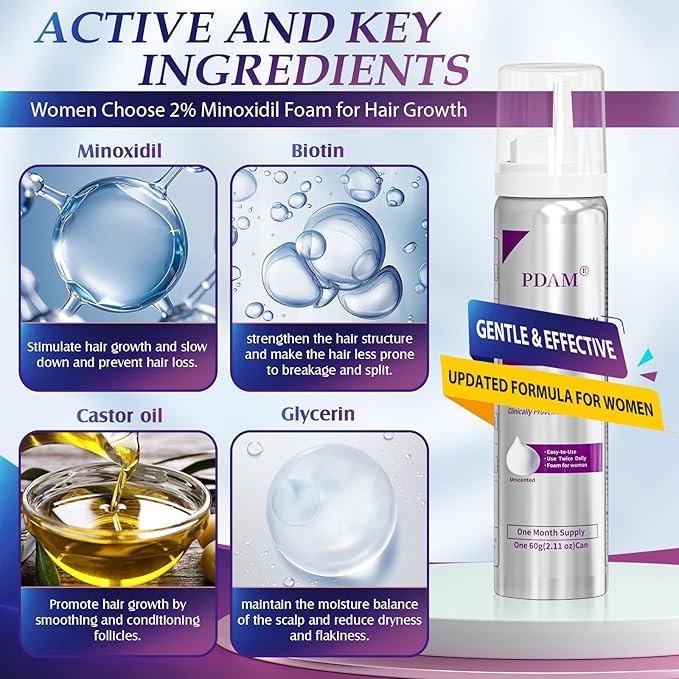 Minoxidil for Women Foam Hair Growth - Minoxidil Hair Regrowth Treatment for Women, Topical Solution Hair Loss Treatments, Thicker and Fuller Hair, 3-Month Supply, 3 x 2.11 oz