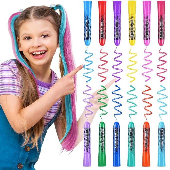 Hair Chalk for Girls Washable, 12-Color Temporary Hair Chalk for Girls Gifts for Dark Hair, Hair Dye Marker Gifts for Teen Girls Kids Age 5 6 7 8 9 10 11 12 13 Years Old for Christmas Birthday