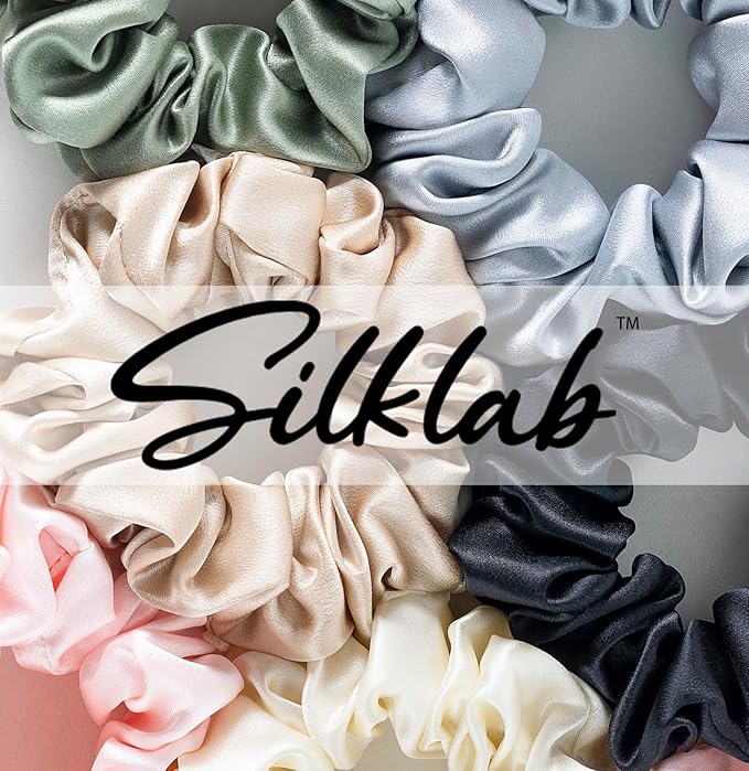 22 Momme 100% Mulberry Silk Scrunchies (2 Pack, Black), Well-Hold Elastic for No-Damage, Soft Hair Ties, 6A Grade, OEKO-TEX Certified, Reduces Frizz & Breakage