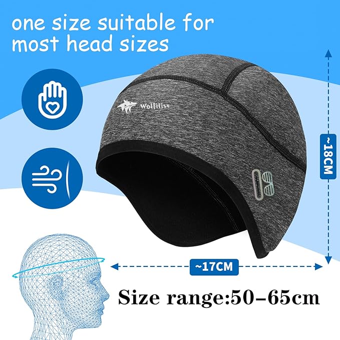 Skull Cap Helmet Liner for Men Women Hard Hat Liner Winter Cycling Cap Under Helmet Thermal Fleece Beanie