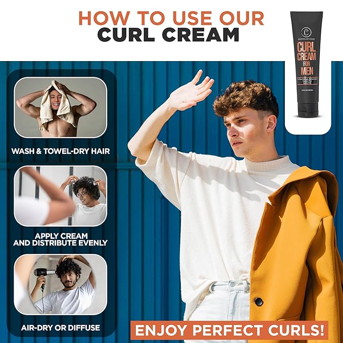 Controlled Chaos Curl Cream for Men - Hair Styling Cream For Wavy and Curly Hair With Shea Butter, Jojoba Oil, Coconut Oil, Add Smoothness, Anti-frizz, Sulfate-Free Curl Cream (3.4oz)