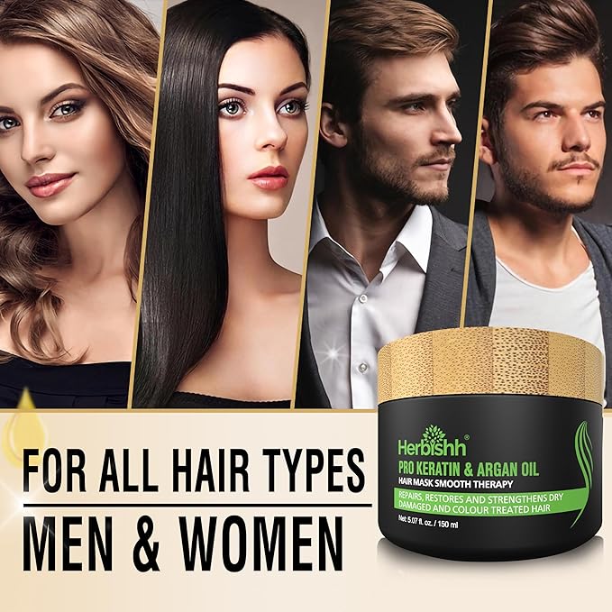 Combo Pack - Herbishh Purple Dye Shampoo for Gray Hair + Argan Intense Hair Mask - Long-lasting Color - Stimulates Dry, Frizzy Hair - 500 Ml