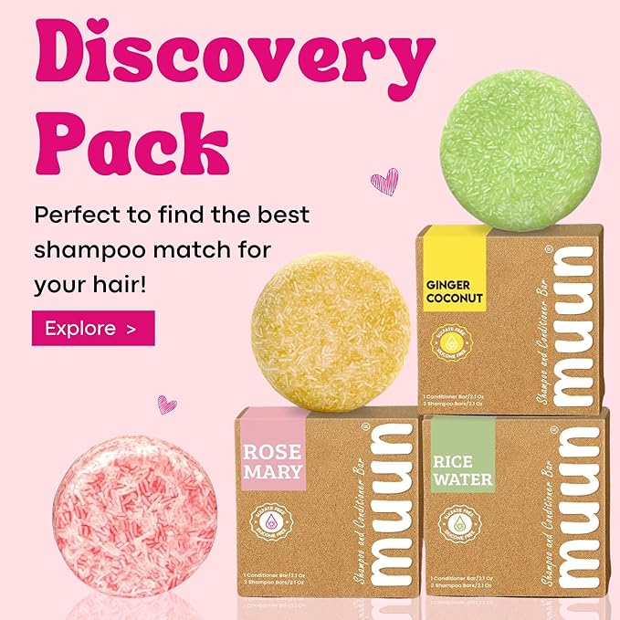 Muun Rosemary Shampoo and Conditioner Bar Set 3 - Natural Solid Hair Growth Soap Bars for Women with Straight, Curly or Thinning Hair for Anti-Hair Loss, Regrowth, pH Balanced, Sulfate & Silicone Free