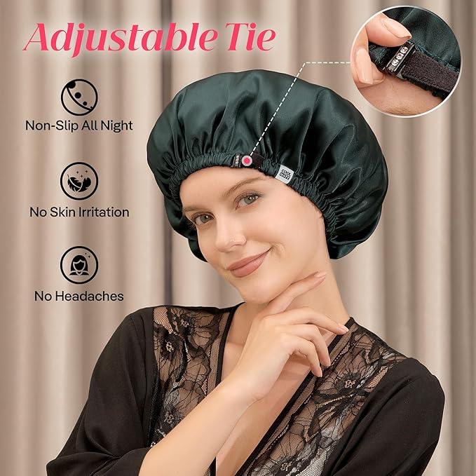 CoolMate Adjustable Satin Silk Bonnet for Sleeping Women, Tie Double Lined Silk Bonnet for Women Long Hair