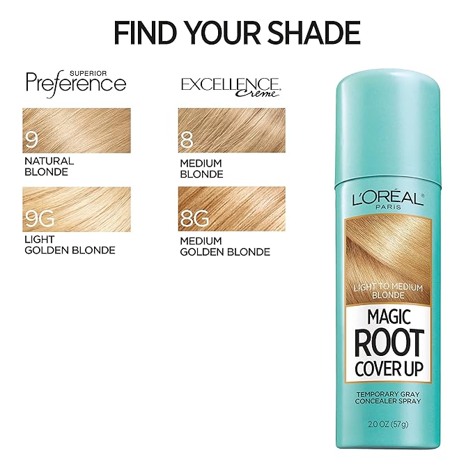 L'Oreal Paris Hair Color Magic Root Cover Up Temporary Colored Concealer Spray for Gray Roots, Lightweight formula, Ammonia and Peroxide Free, Light to Medium Blonde, 2 count