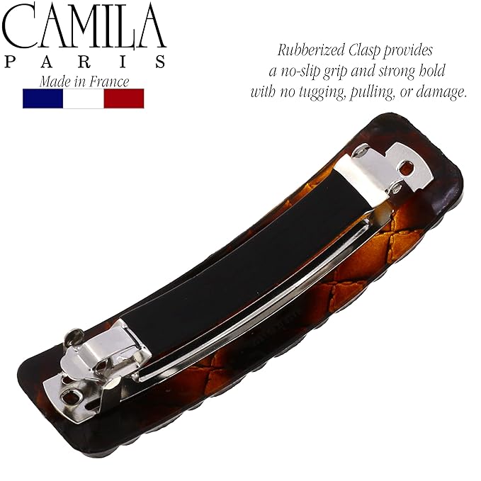 Camila Paris CP2631 French Hair Barrette Clip for Girls, Tortoise Shell, Rubberized Metal Closure Strong Hold Grip Hair Clips for Women, No Slip Durable Styling Girls Hair Accessories, Made in France