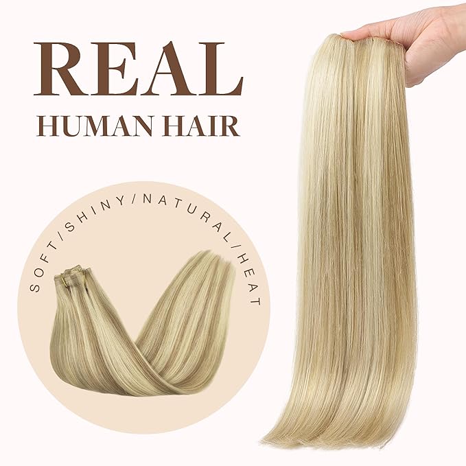 GOO GOO Clip in Hair Extensions Real Human Hair, Remy Human Hair Extensions Clip ins for Women, Natural Human Hair, 22inch 160g 7Pcs, #16/22 Light Blonde Highlighted Golden Blonde