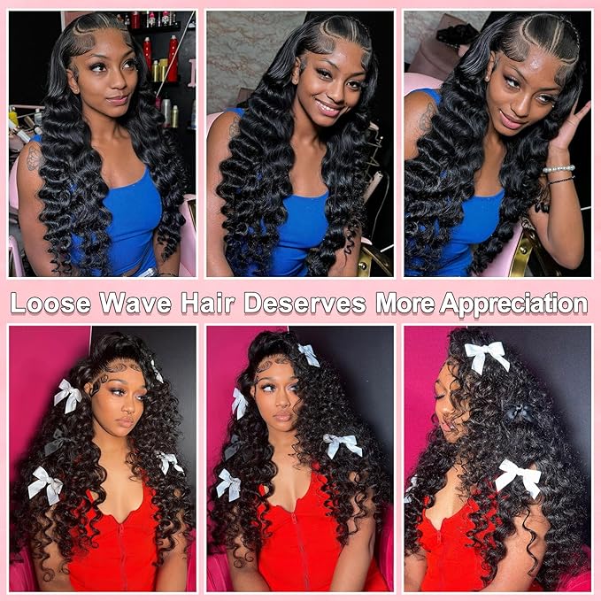 30 Inch 13x6 Loose Wave HD Lace Front Wigs Human Hair 200 Density 100% Real Human Hair 15A Loose Deep Wave Wig Human Hair Pre Plucked, No Synthetic Blend No Tangle No Shedding Triple Lifespan 3X