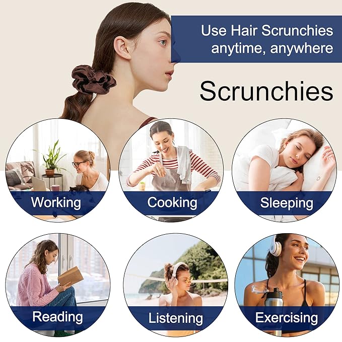 Scrunchies Hair Ties for Women - Big Silk Satin Scrunchie Jumbo Gaint Oversized Cute Scrunchy for Curl Thick Hair Ligas Para el Cabello De Mujer Decorations Hair Accessories Gift for Girls