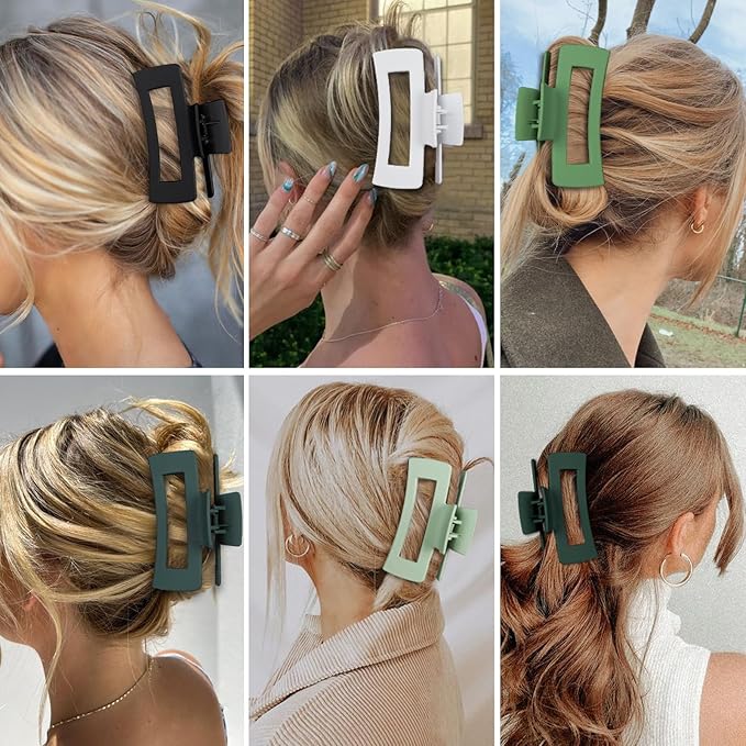 4 Inch Big Hair Claw Clips 6 Pcs Large Claw for Thick Hair Square Hair Clips for Women Rectangle Hair Clips Nonslip Acrylic Banana Jaw Clips Hair Accessories for Girls (Green)