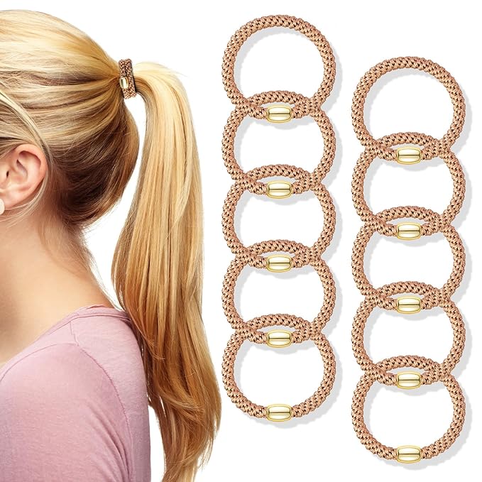 Hair Ties No Damage - 10PCS Ponytail Holders - Elastic Hair Ties for Thick Hair - Braided Hair Bands for Women Girls's Hair - Khaki