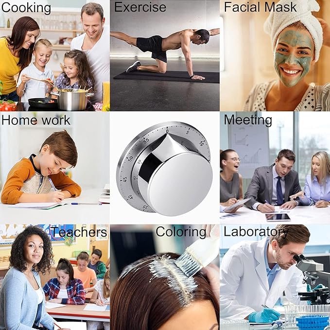 Kitchen Timers for Cooking, Chef Cooking Timer Clock with Loud Alarm - Magnetic Backing 100% Mechanical Desk Timer - No Batteries Required, Countdown Reminder Magnetic - Exquisite Stainless Steel Body