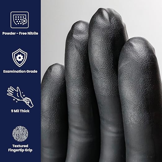 Adenna DLG678 Dark Light 9 mil Nitrile Powder Free Exam Gloves (Black, X-Large) Box of 90