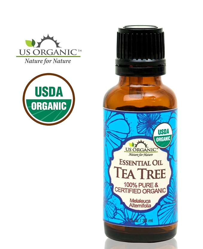 US Organic 100% Pure Tea Tree Essential Oil, Steam Distilled, USDA Certified Organic, for Hair, Skin, Scalp, Foot, Toenails, and More. Sourced from South Africa, Undiluted, Non-GMO (30 ml)
