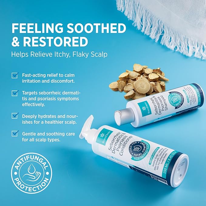 Roycederm Seborrheic Dermatitis & Psoriasis Shampoo and Conditioner Set - Effective Scalp Treatment for Folliculitis, Psoriasis, Dandruff, Dry Itchy Scalp - Soothing, Moisturizing Herbal Formula