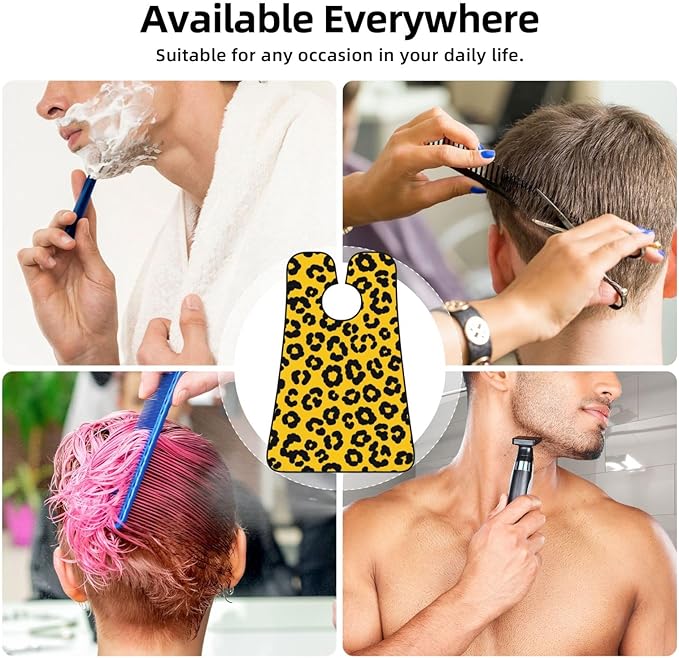 Men's Beard Maintenance Apron, Waterproof & Easy Clean, Animal Skin Cheetah Leopard Leather Print Yellow