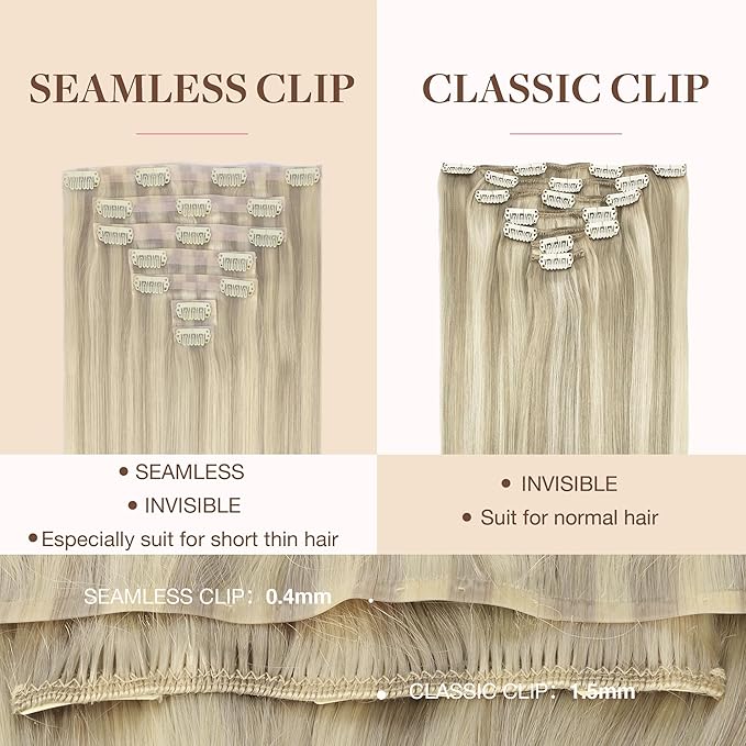 GOO GOO Clip in Hair Extensions Real Human Hair, Remy Human Hair Extensions Clip ins for Women, Natural Human Hair, 18inch 110g 7Pcs, 17A/60A Ash Blonde Highlighted Platinum Blonde