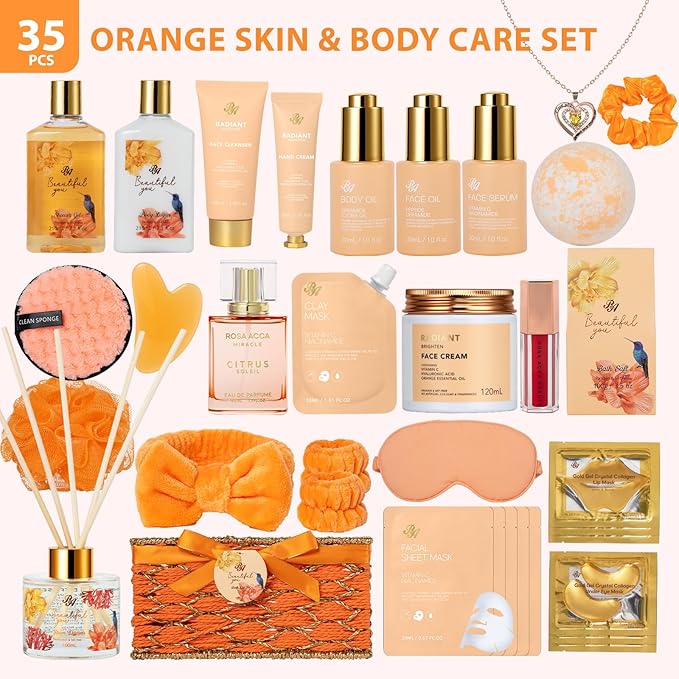 Christmas Gifts for Women, 35 Pcs Spa Gift Basket, Face Skin Care Set, Bath and Body Kit, Birthday Gifts For Women, Relaxation Gift, Necklace, Face Cream, Serum, Bath Bomb, Valentines, Mother's Day