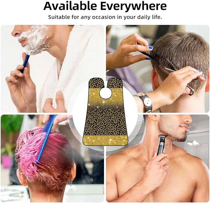 Non-Stick Beard Bib for Shaving, Black Gold Glitter Cheetah Leopard Print Shave Bib, Waterproof Hair Catcher with Suction Cups, Grooming Apron Men Husband