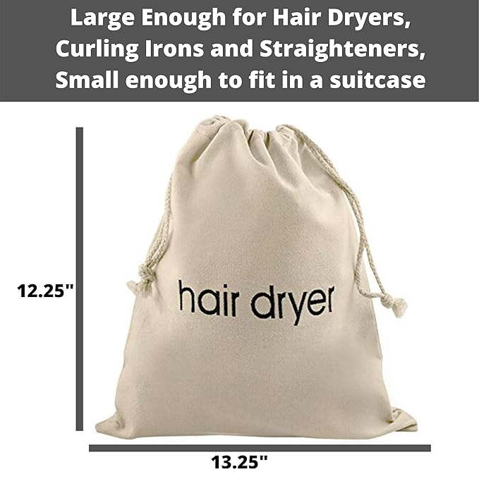 Hair Dryer Bags by Radiant Complex: Perfect for travel, and safe storage of any hair dryer, curling iron, straightener, brush or makeup bag. Convenient 12.25" x 13.25" size fits any hair accessory.